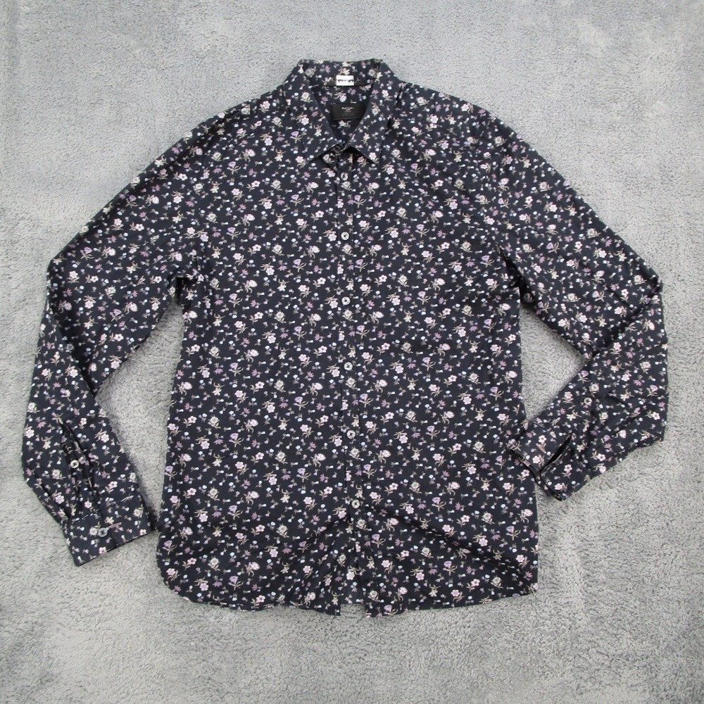 Paul Smith London Barneys New York Men Floral Button Down Shirt Navy 17/43 Italy